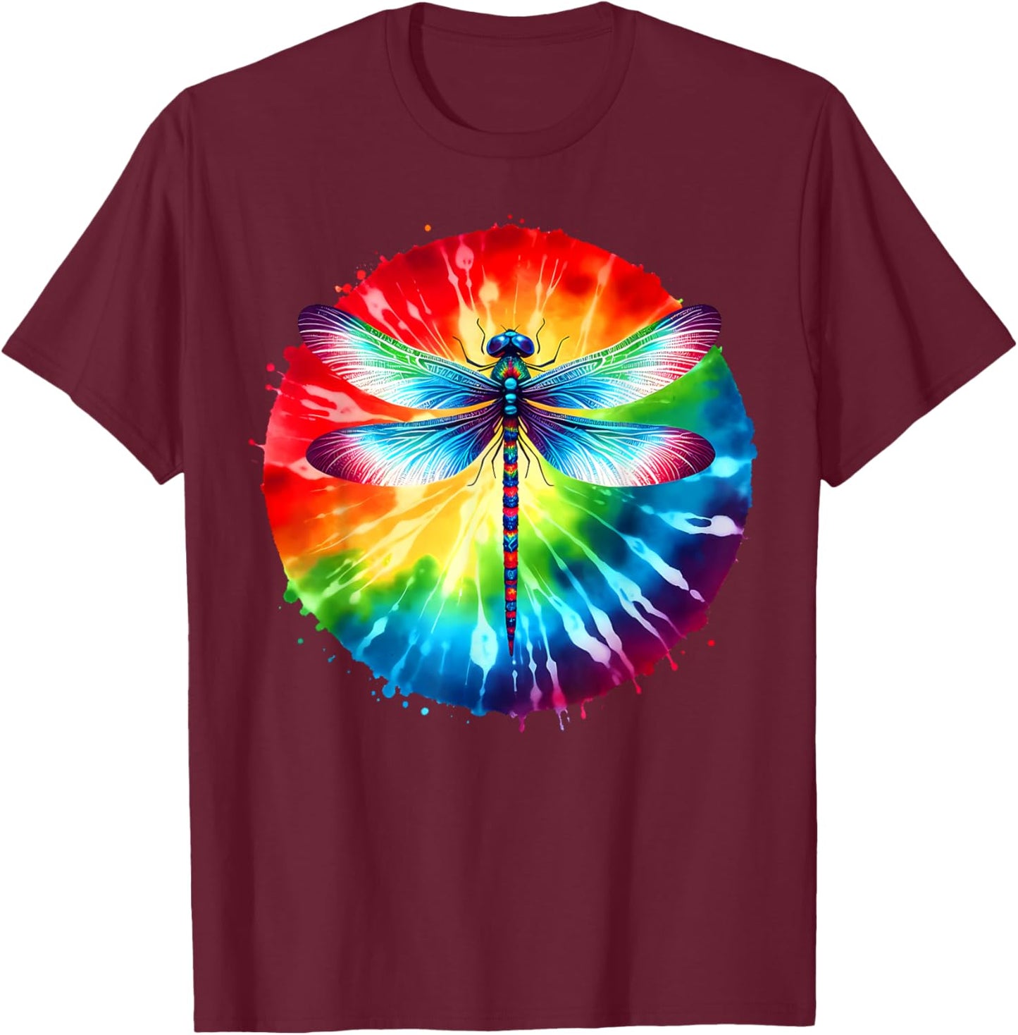 Cool Graphic Tie Dye Sunglasses Dragonfly Illustration Art T-Shirt - T-Shirt | Maroon