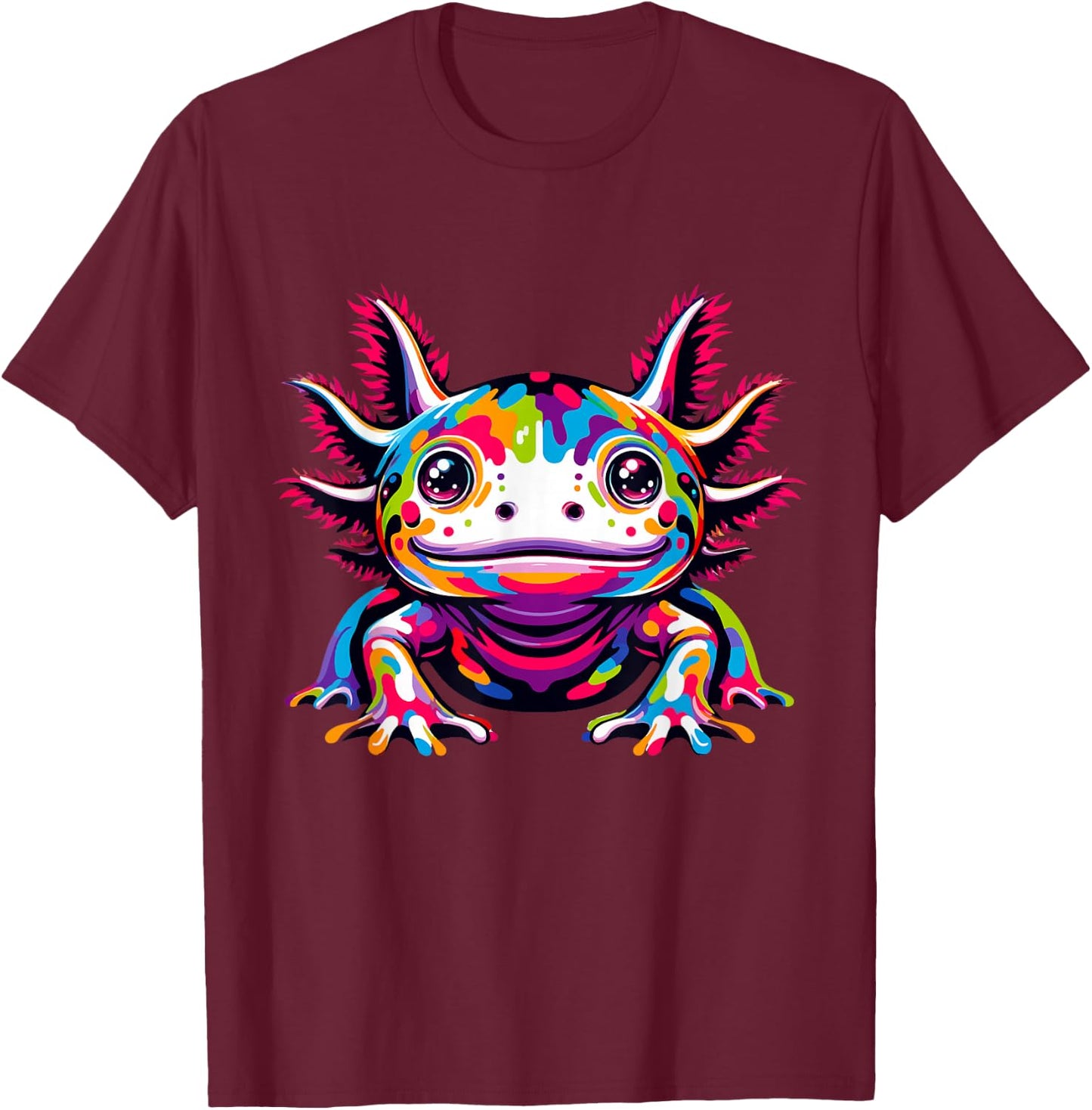 Axolotl rainbow Kawaii colorful love Axolotls herpetologist T-Shirt - T-Shirt | Maroon