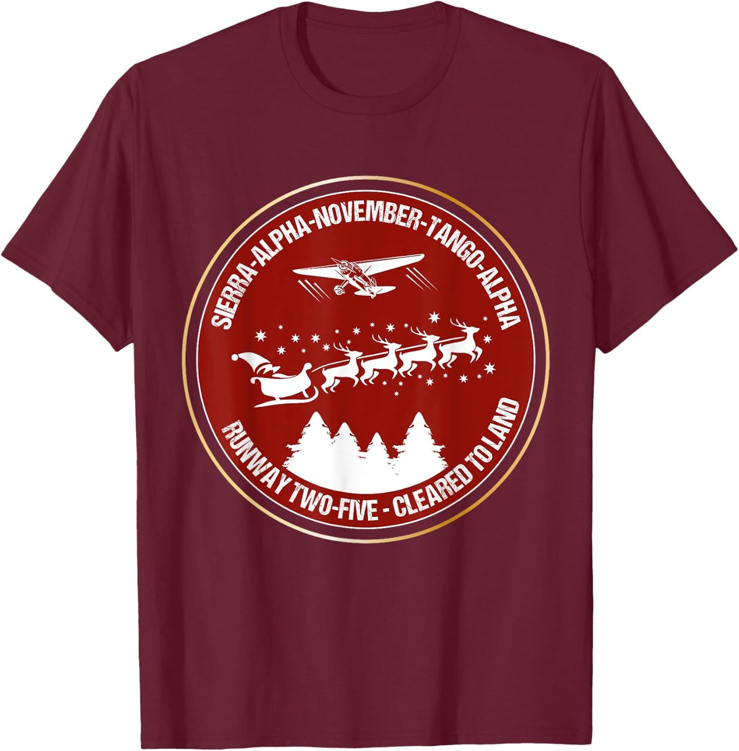 Funny Santa Airlines Christmas Gift Pilots Aviator T-Shirt - T-Shirt | Maroon