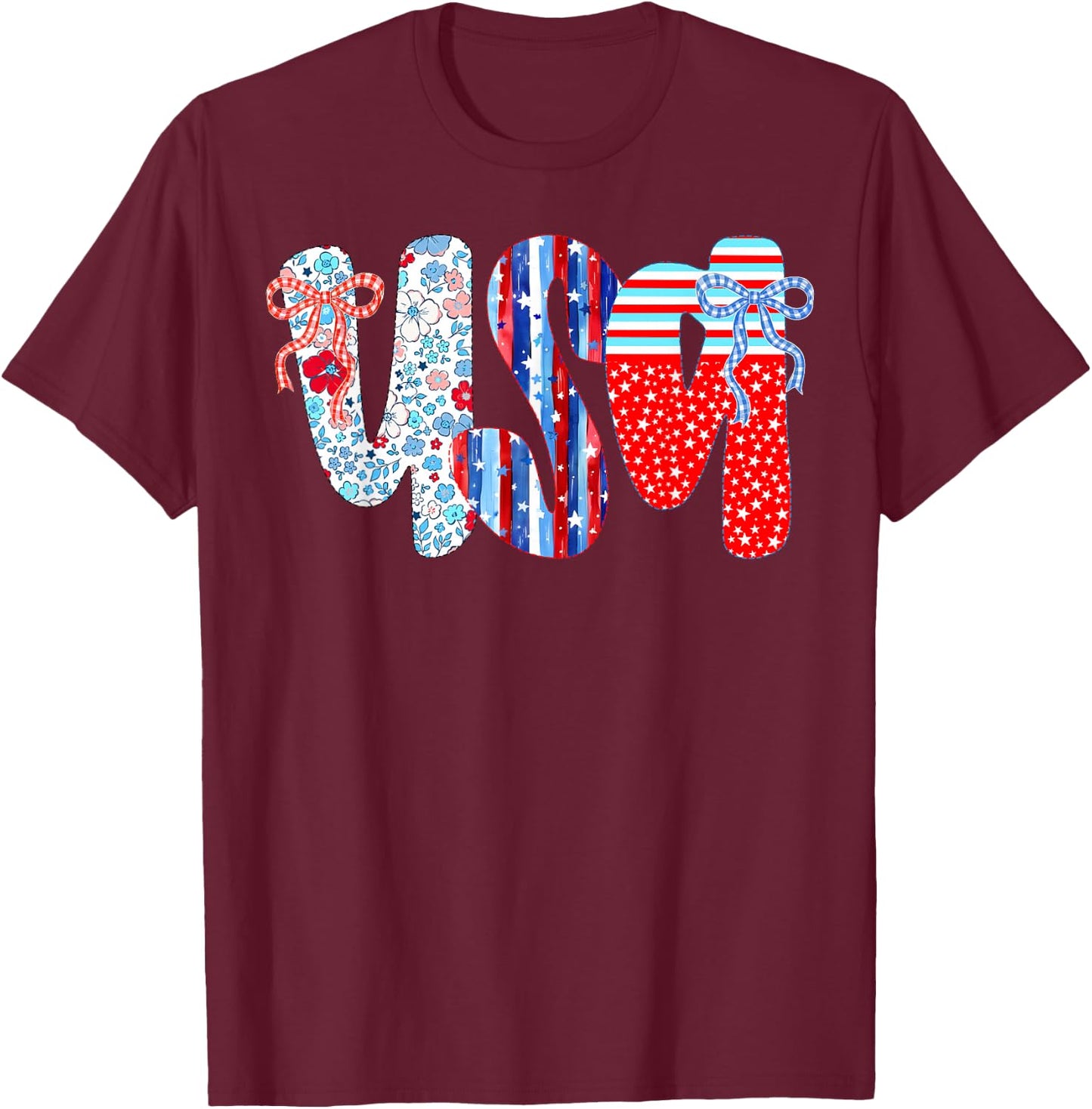 4th of July USA Flag Coquette Bow Patriotic Women Girl Kid T-Shirt - T-Shirt | Maroon