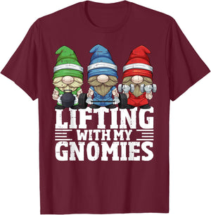 Lifting With My Gnomies For Gym Weightlifting Gnomes T-Shirt - T-Shirt | Maroon