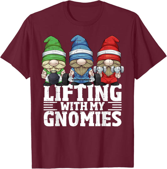 Lifting With My Gnomies For Gym Weightlifting Gnomes T-Shirt - T-Shirt | Maroon