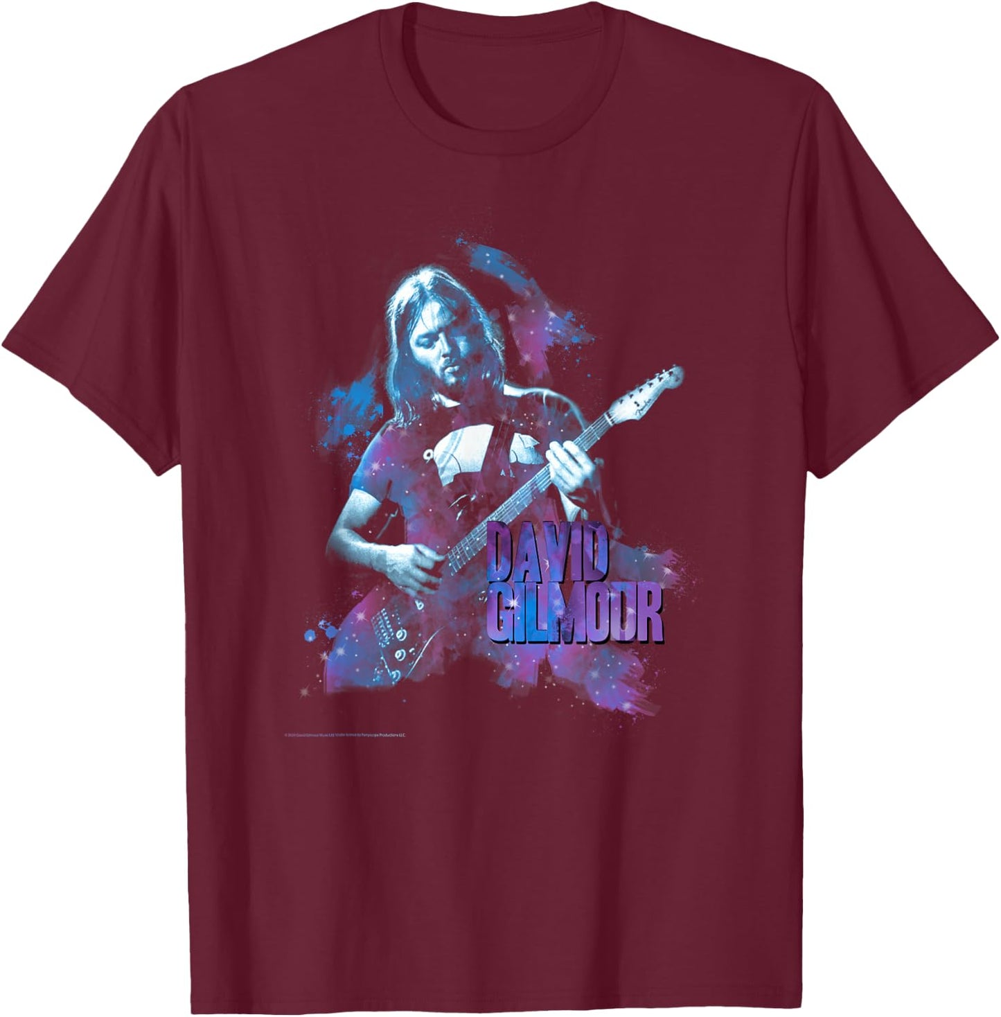 David Glimour Portrait with Guitar Colorful , Black, S T-Shirt - T-Shirt | Maroon