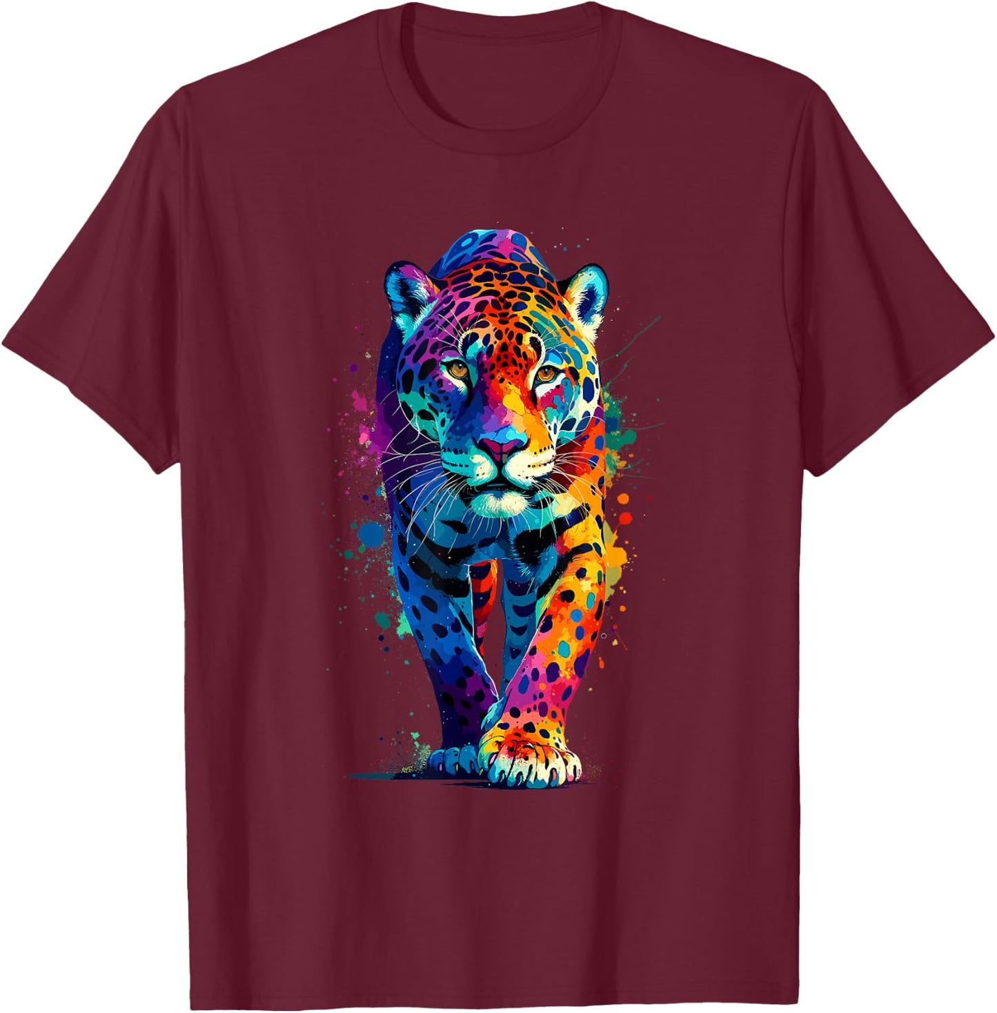 Colorful Splash Art Jaguar Jaguars Zoo T-Shirt - T-Shirt | Maroon