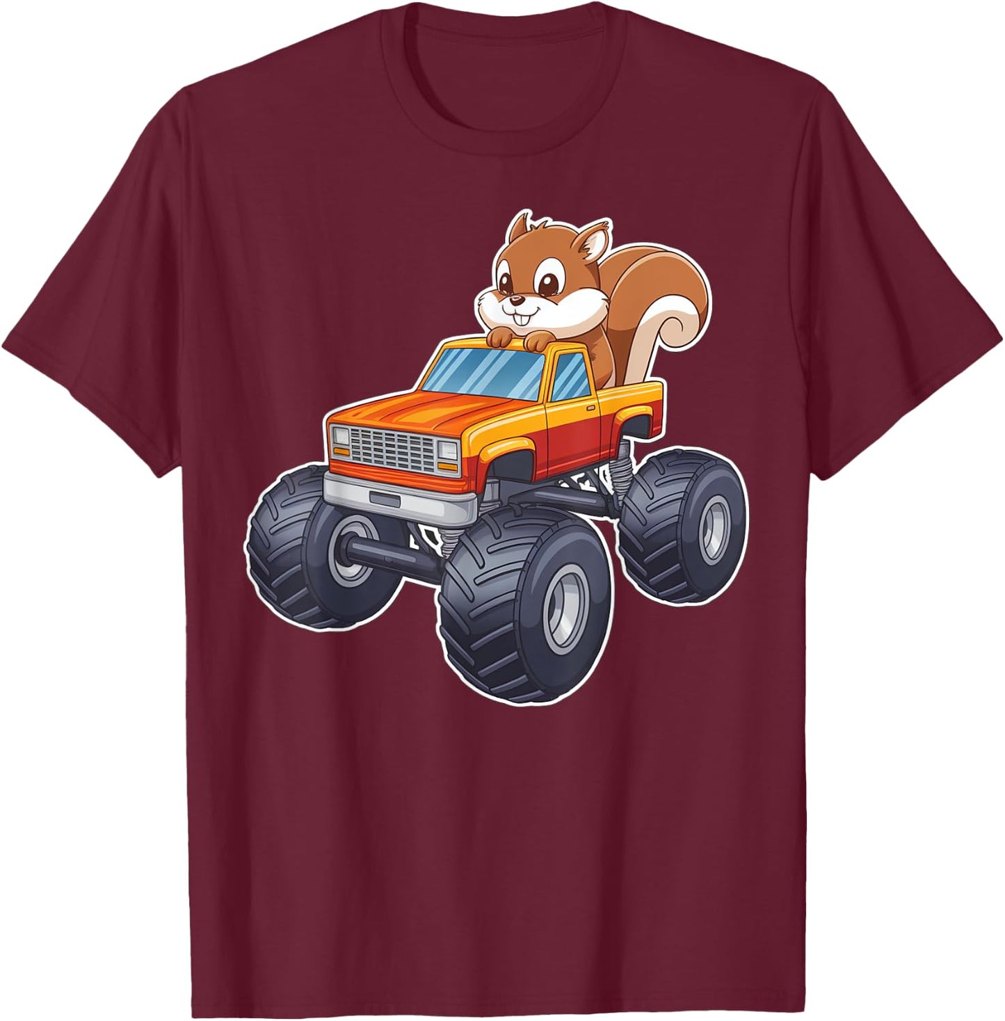 Cute Monster Truck With Squirrel T-Shirt - T-Shirt | Maroon