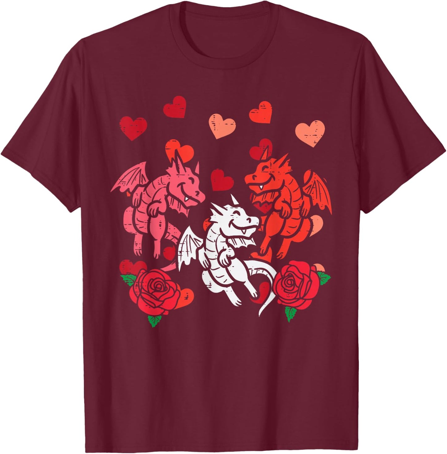 Valentines Day Dragons Hearts Funny Women Girls Kids Toddler T-Shirt - T-Shirt | Maroon
