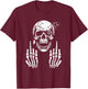 Funny Adult Skull Skeleton Middle Finger F You , Black, S T-Shirt - T-Shirt | Maroon