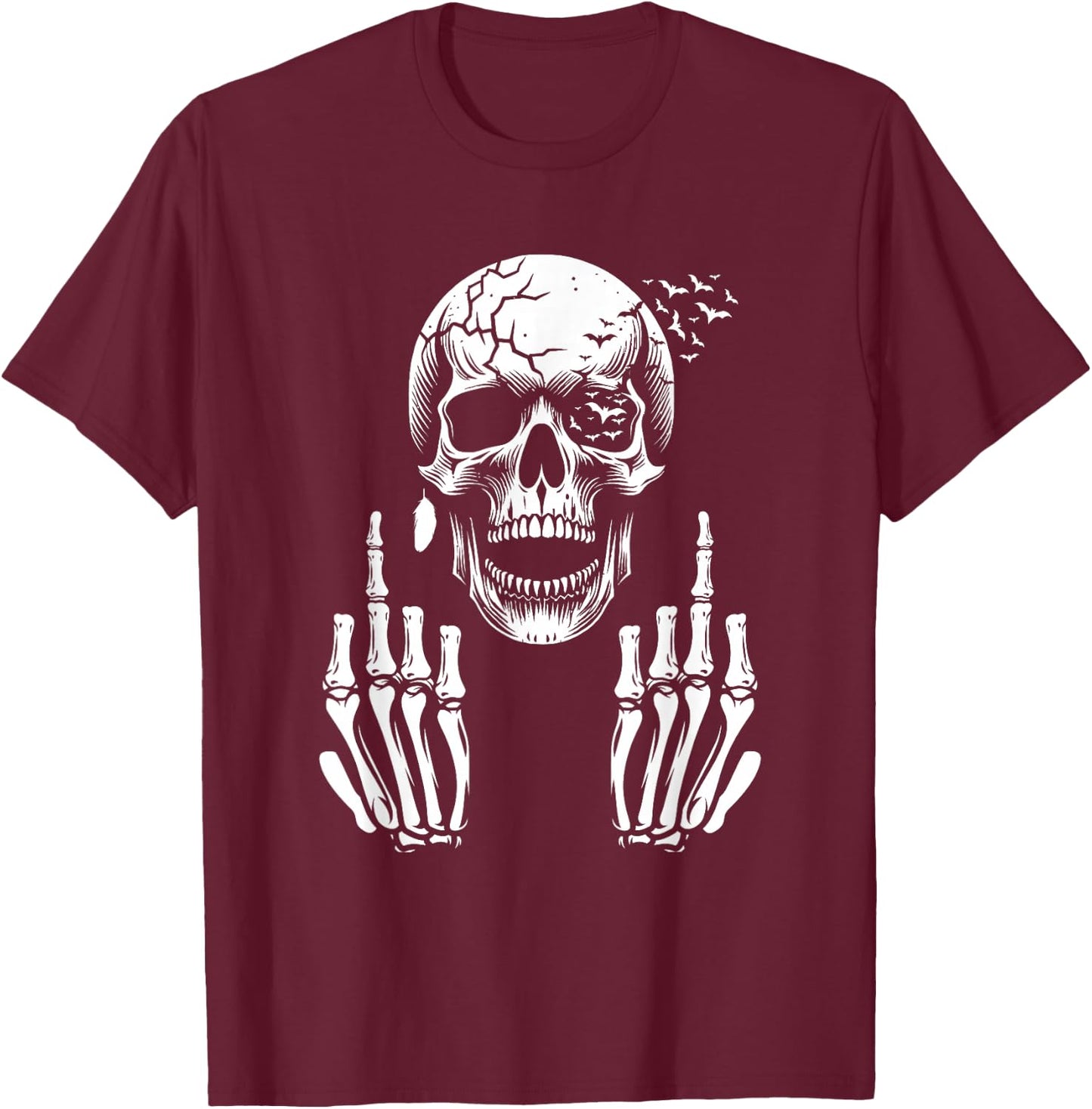 Skull Skeleton Middle Finger Shirt Funny Adult Humour F You , black T-Shirt - T-Shirt | Maroon