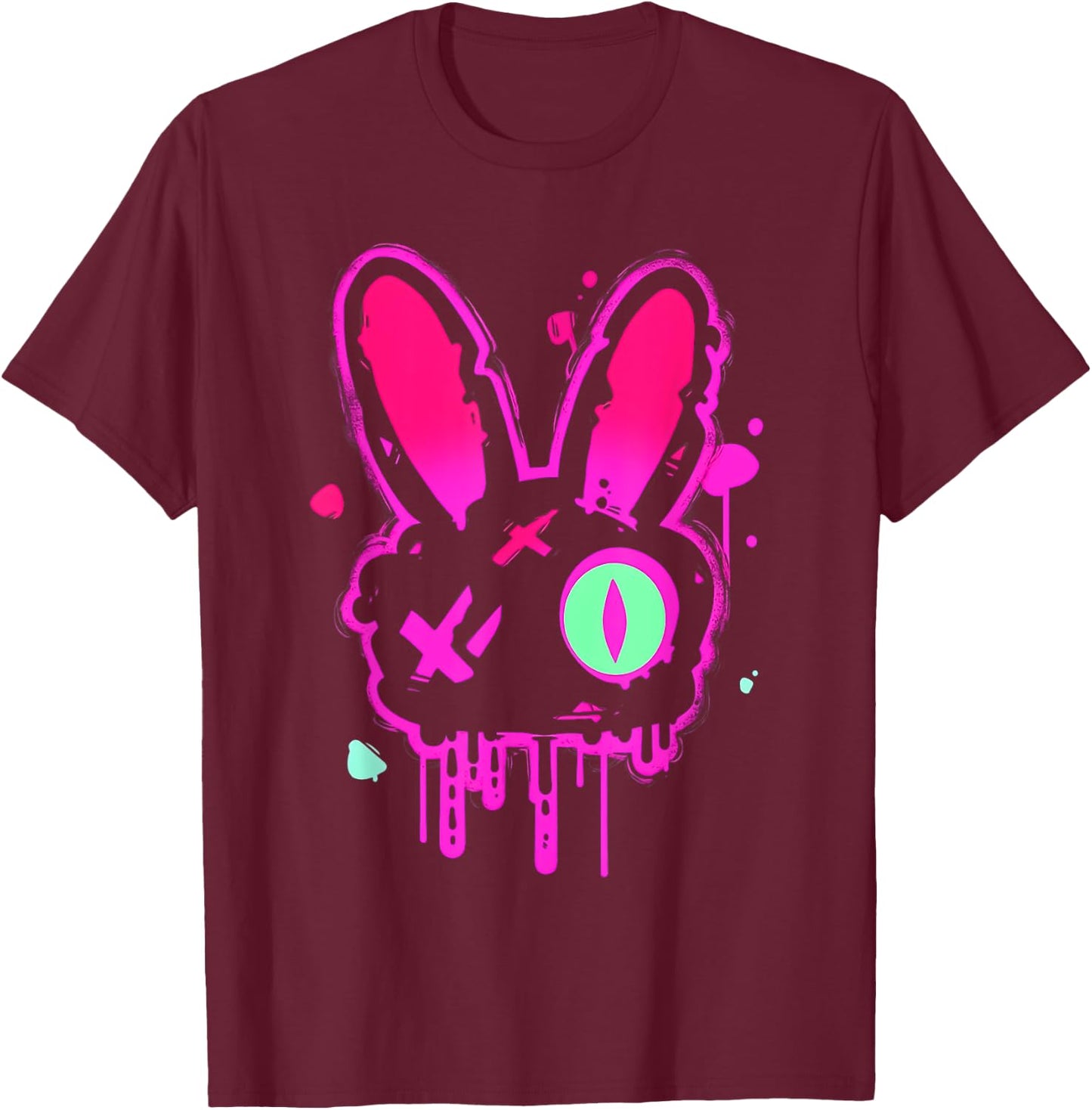Grunge Graffiti Rabbit | Pastel Goth Punk Edgy Psychedelic T-Shirt - T-Shirt | Maroon