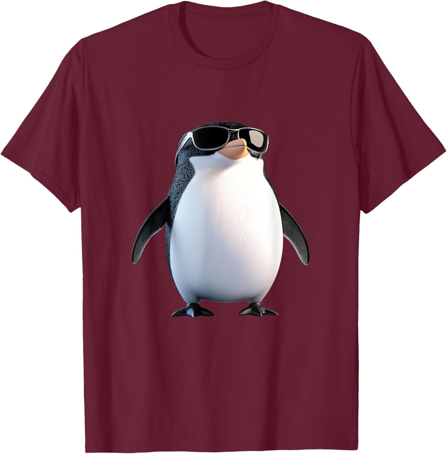 Penguin with Sunglasses - Cool Design for Penguin Fans , Black, S T-Shirt - T-Shirt | Maroon