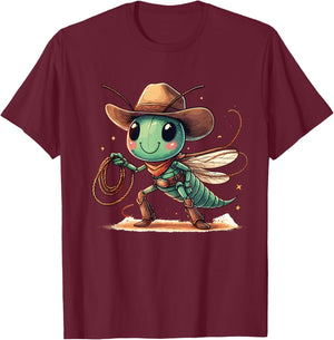 Western Rodeo Cowboy Hat Grasshopper Texas Animals T-Shirt - T-Shirt | Maroon