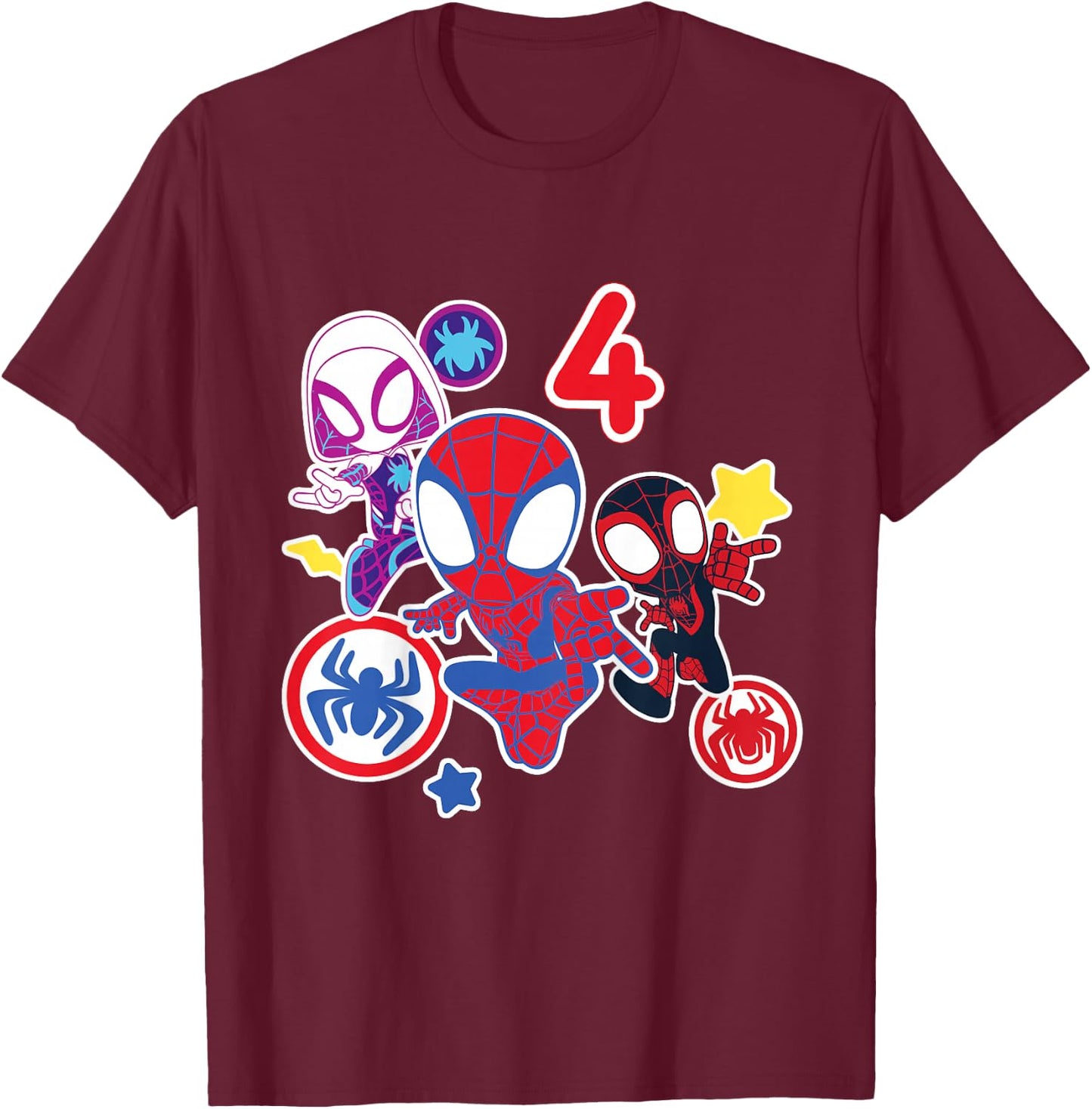 Children's Marvel Spidey and His Amazing Friends 4 Year Old Birthday , black T-Shirt - T-Shirt | Maroon