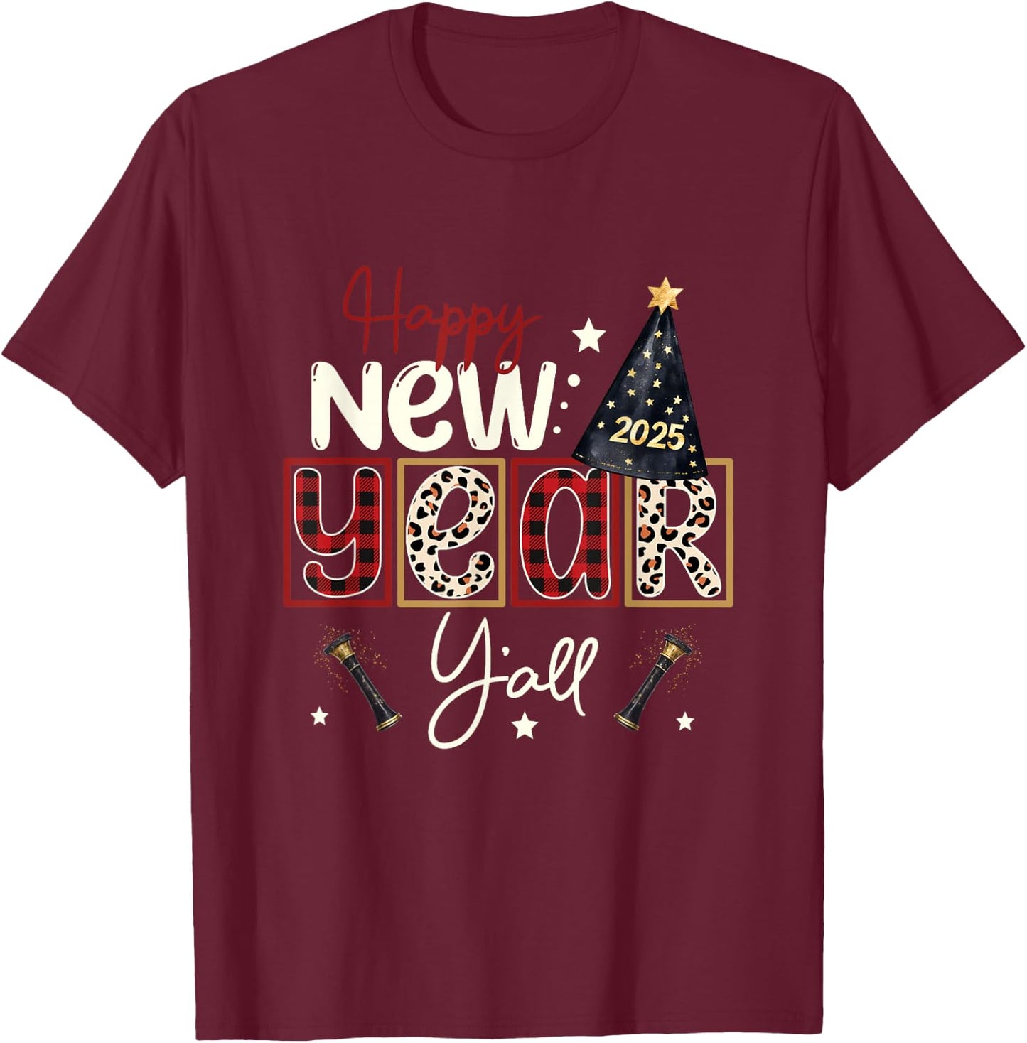 Happy New Year 2025 Men Women Kids New Years Eve T-Shirt - T-Shirt | Maroon