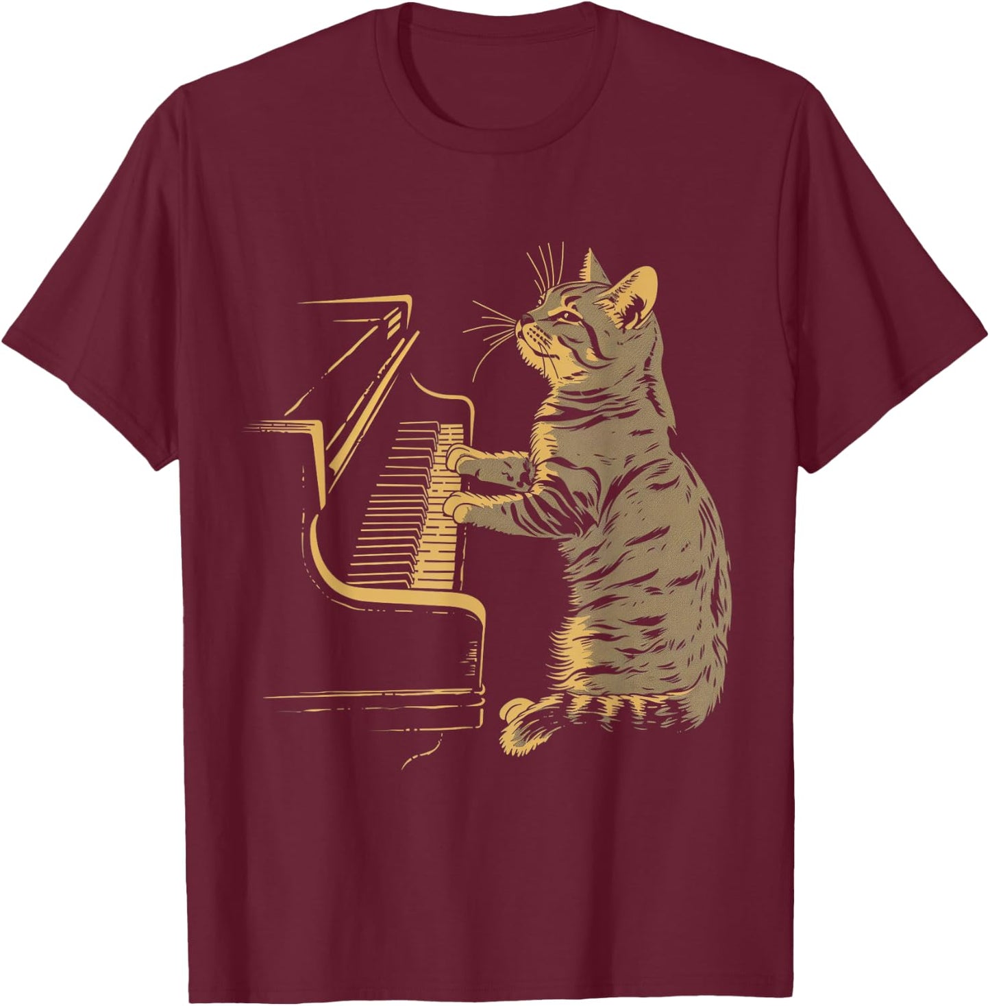 Klavier Katze Lustige Klassische Musik Noten Orchester Pianist T-Shirt - T-Shirt | Maroon