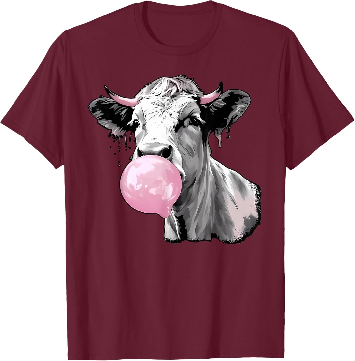Cow Blowing Bubble Gum Cow Lovers Owners Farmers T-Shirt - T-Shirt | Maroon
