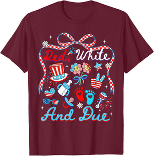Cute Coquette Bow Pregnancy Reveal Red White Women T-Shirt - T-Shirt | Maroon