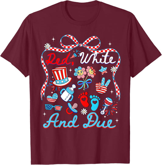Cute Coquette Bow Pregnancy Reveal Red White Women T-Shirt - T-Shirt | Maroon
