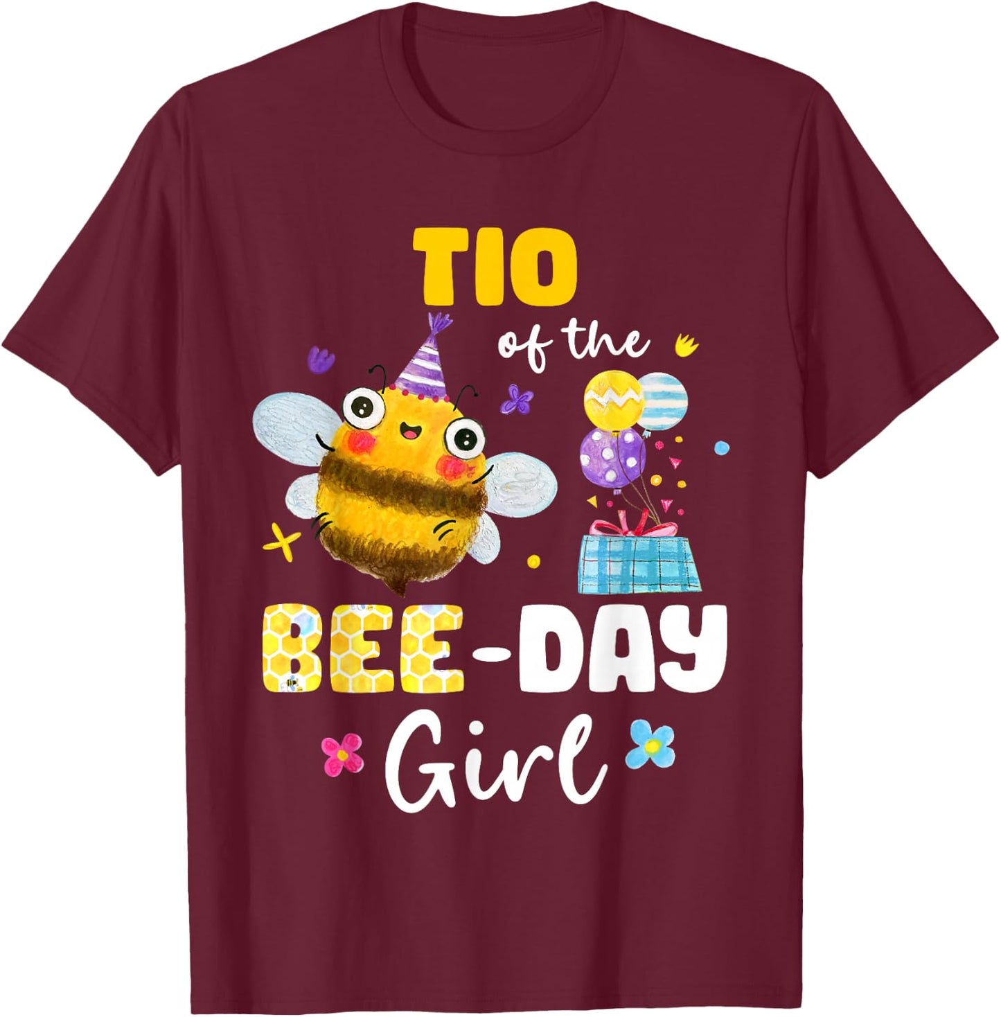 Tio Of Bee-Day Girl Birthday Party Matching Family T-Shirt - T-Shirt | Maroon