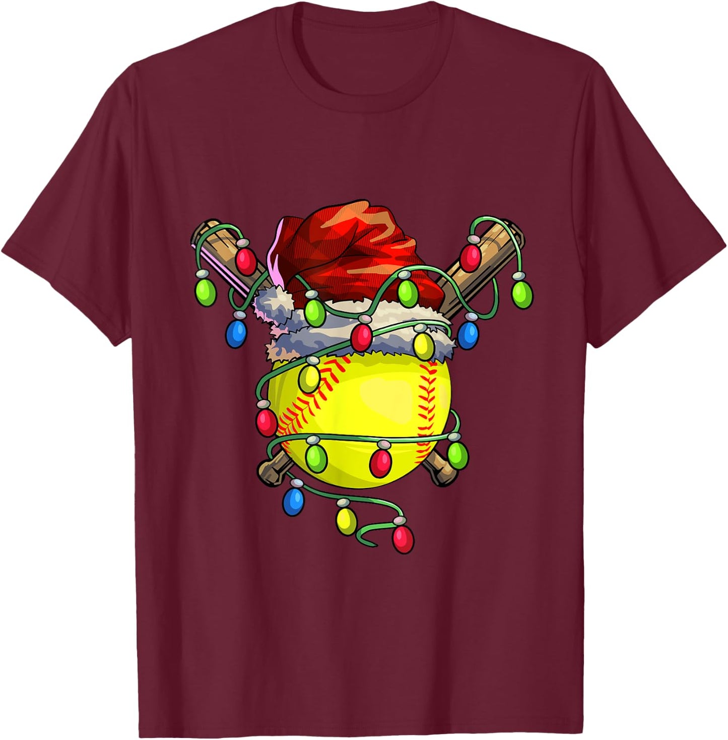 Christmas Softball Xmas Christmas Lights Softball Player T-Shirt - T-Shirt | Maroon