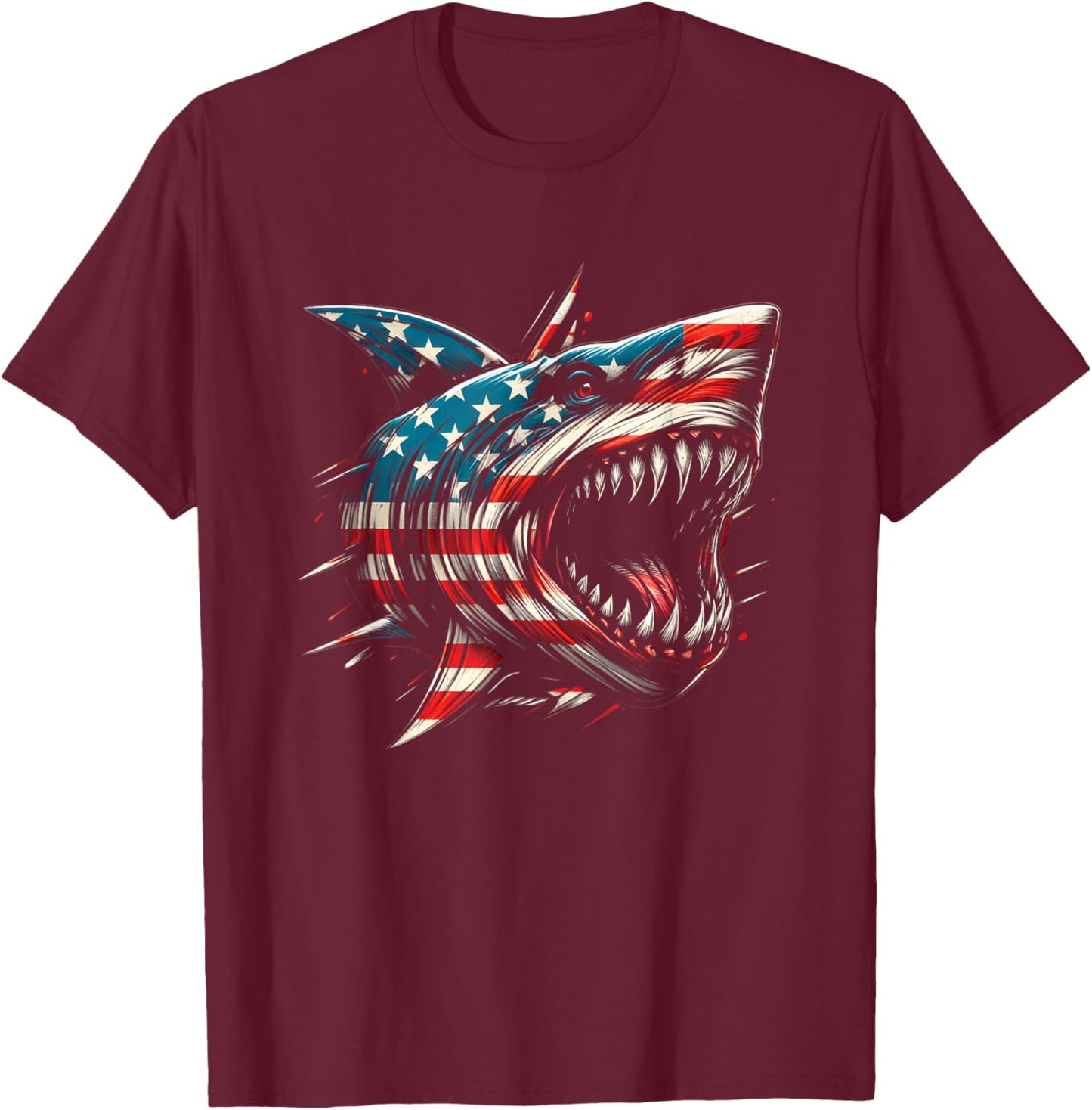 Megalodon Shark American Flag - Patriotic Prehistoric Shark T-Shirt - T-Shirt | Maroon