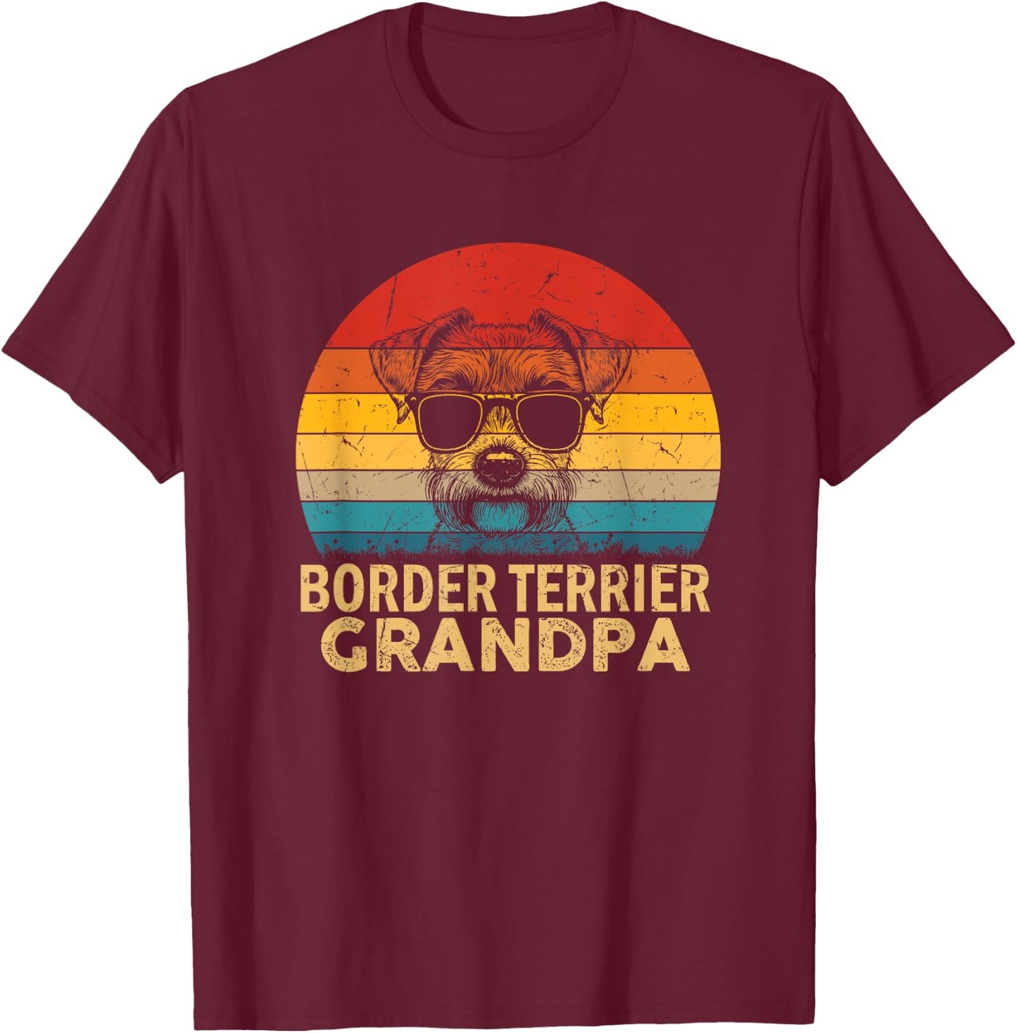 Vintage Retro Border Terrier Grandpa Dog Paw Dad Fathers Day T-Shirt - T-Shirt | Maroon