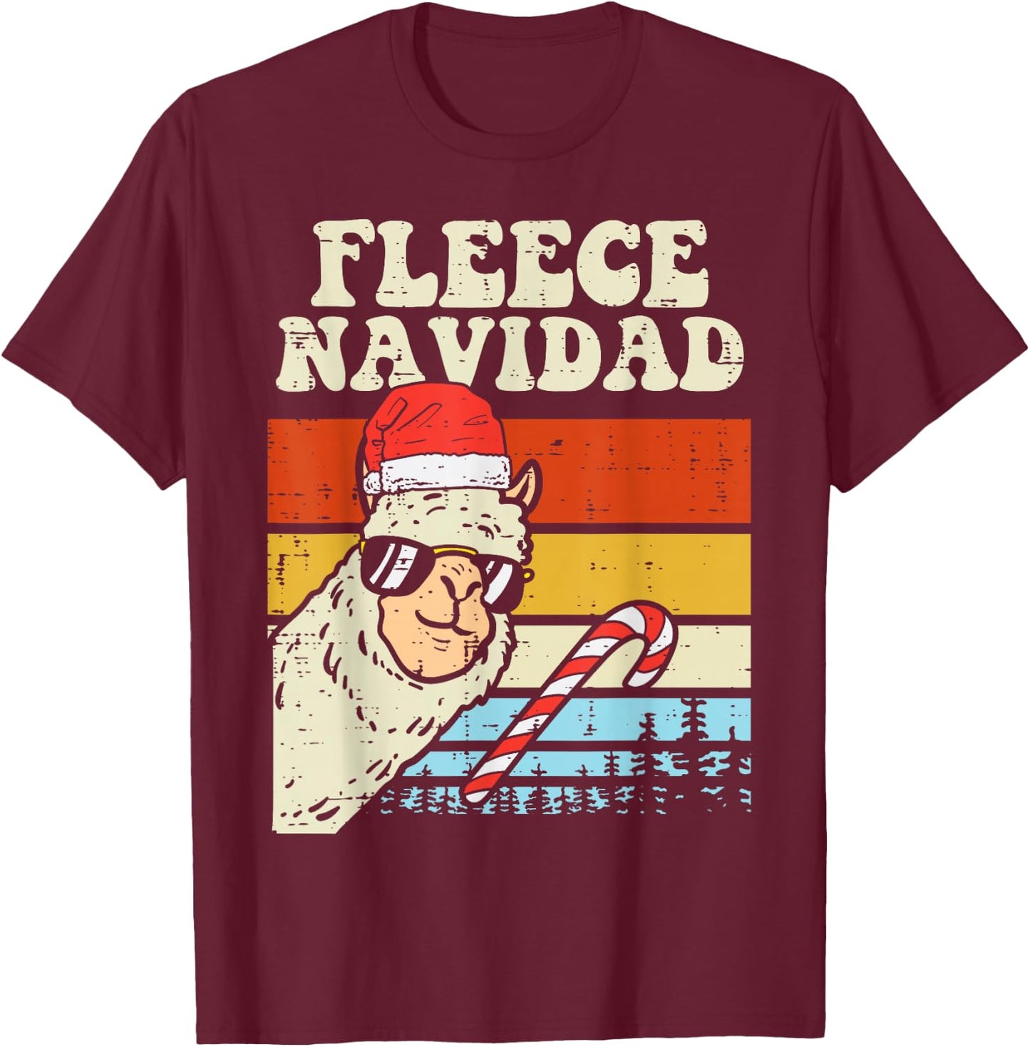 Santa Llama Fleece Navidad Alpaca Christmas Xmas T-Shirt - T-Shirt | Maroon