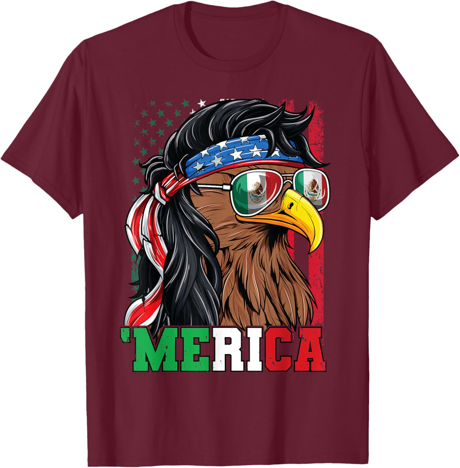 Mexican American Shirt 4th of July Mexican Merica Eagle T-Shirt - T-Shirt | Maroon