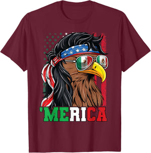 Mexican American Shirt 4th of July Mexican Merica Eagle T-Shirt - T-Shirt | Maroon