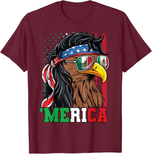 Mexican American Shirt 4th of July Mexican Merica Eagle T-Shirt - T-Shirt | Maroon