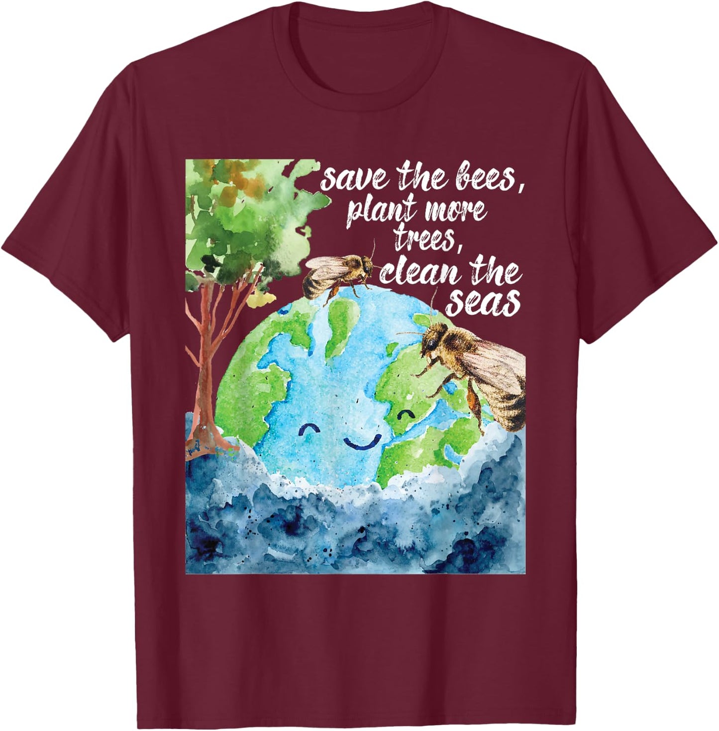 Save The Bees - Environmental Protection Earth Day Climate T-Shirt - T-Shirt | Maroon