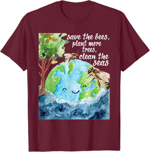 Save The Bees - Environmental Protection Earth Day Climate T-Shirt - T-Shirt | Maroon