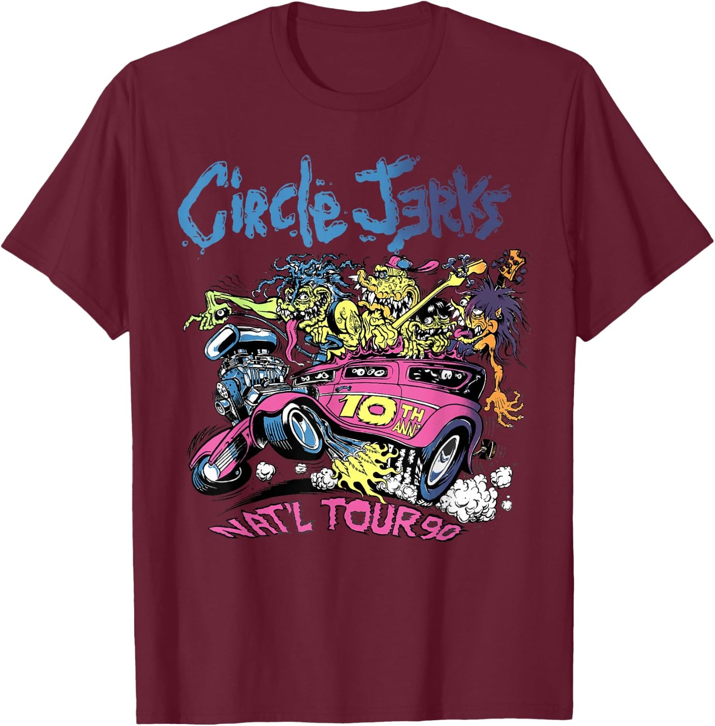 Circle Jerks 91 Tour illustration T-Shirt - T-Shirt | Maroon