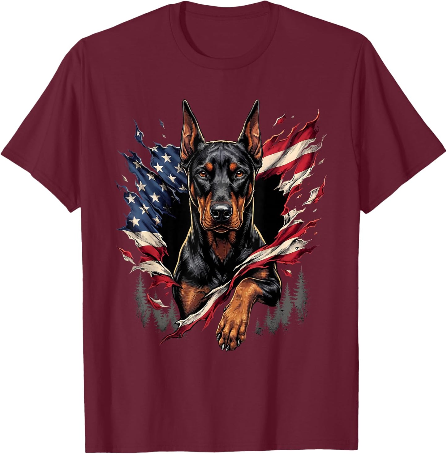 Doberman Dog Patriotic American Flag 4th of July USA T-Shirt - T-Shirt | Maroon