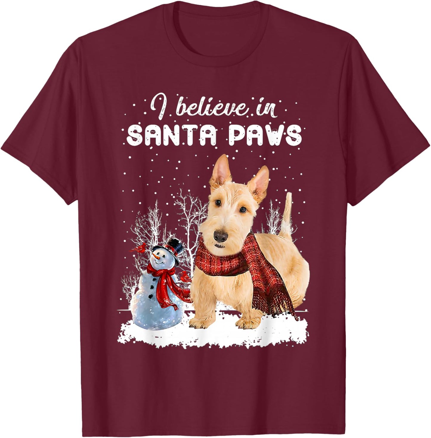 Cute Scottish Terrier Dog Christmas Snowman Christmas Pajama T-Shirt - T-Shirt | Maroon