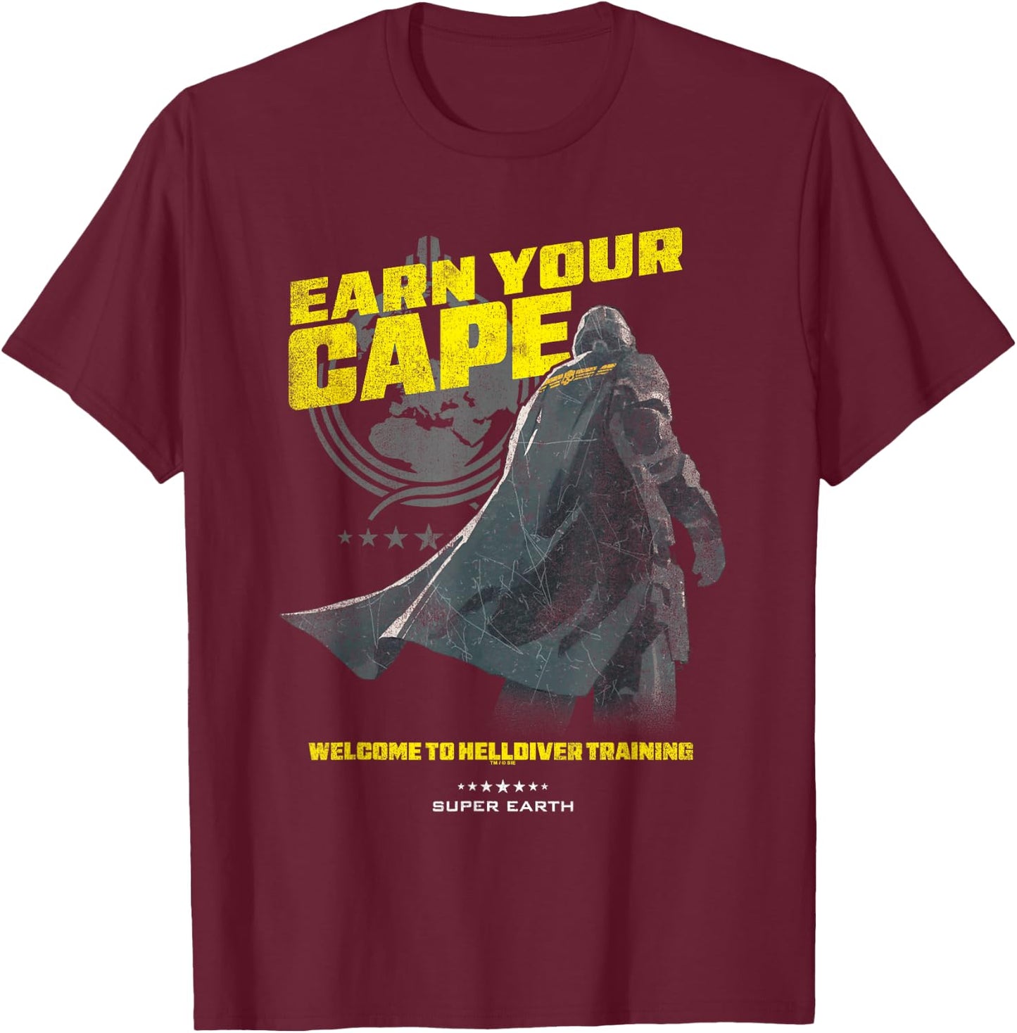 Helldivers 2 Earn Your Cape Super Earth Training Video Game T-Shirt - T-Shirt | Maroon