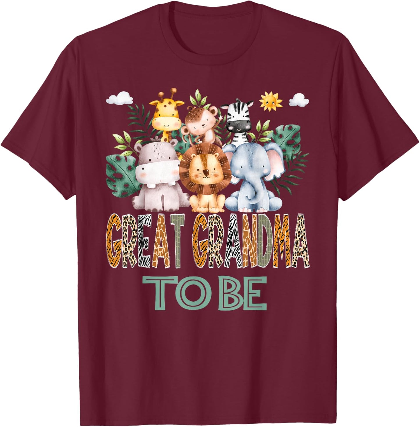 Soon To Be Great Grandma Jungle Animal Safari Gender Reveal T-Shirt - T-Shirt | Maroon