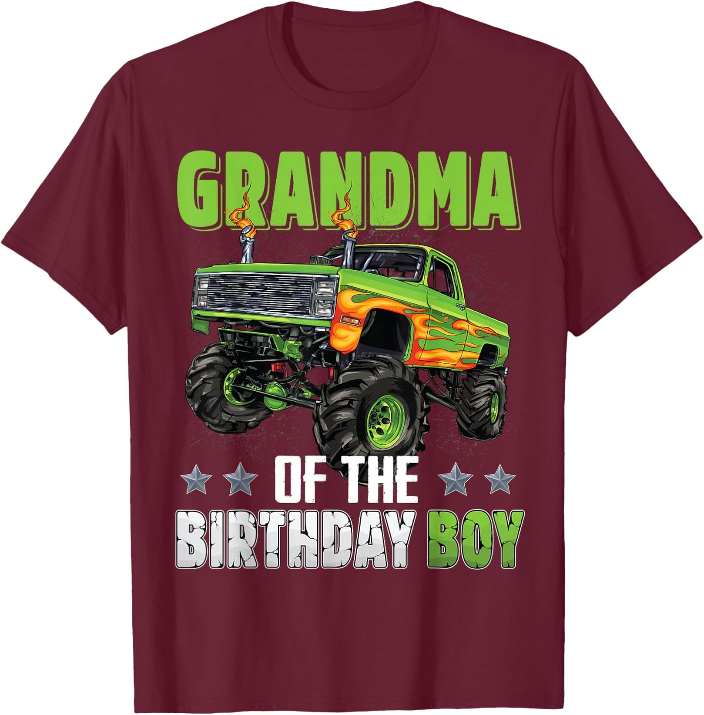 Grandma of Birthday Boy Monster Truck Car Family Matching T-Shirt - T-Shirt | Maroon
