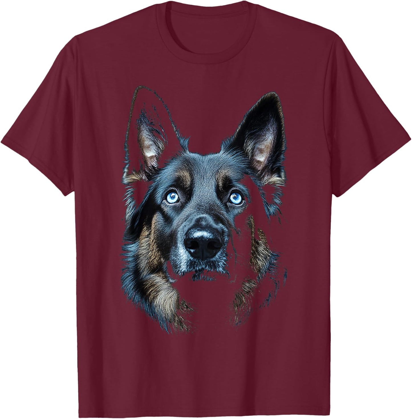 German Shepherd Dog Motif Pet Blue Eyes German Shepherd T-Shirt - T-Shirt | Maroon
