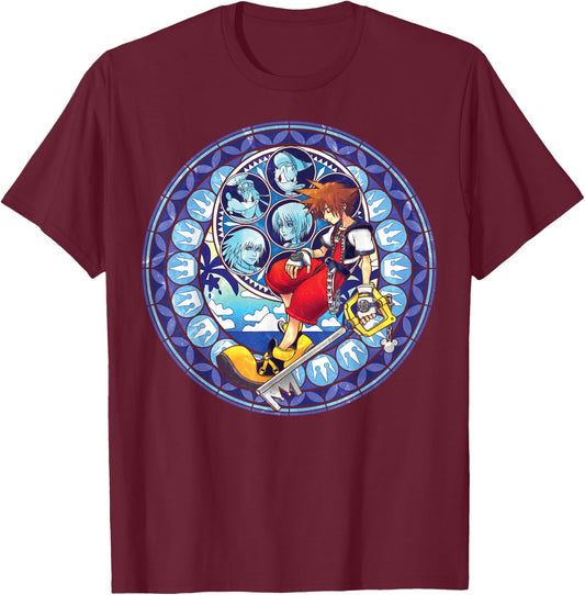 Disney Kingdom Hearts Sora Stained Glass T-Shirt - T-Shirt | Maroon