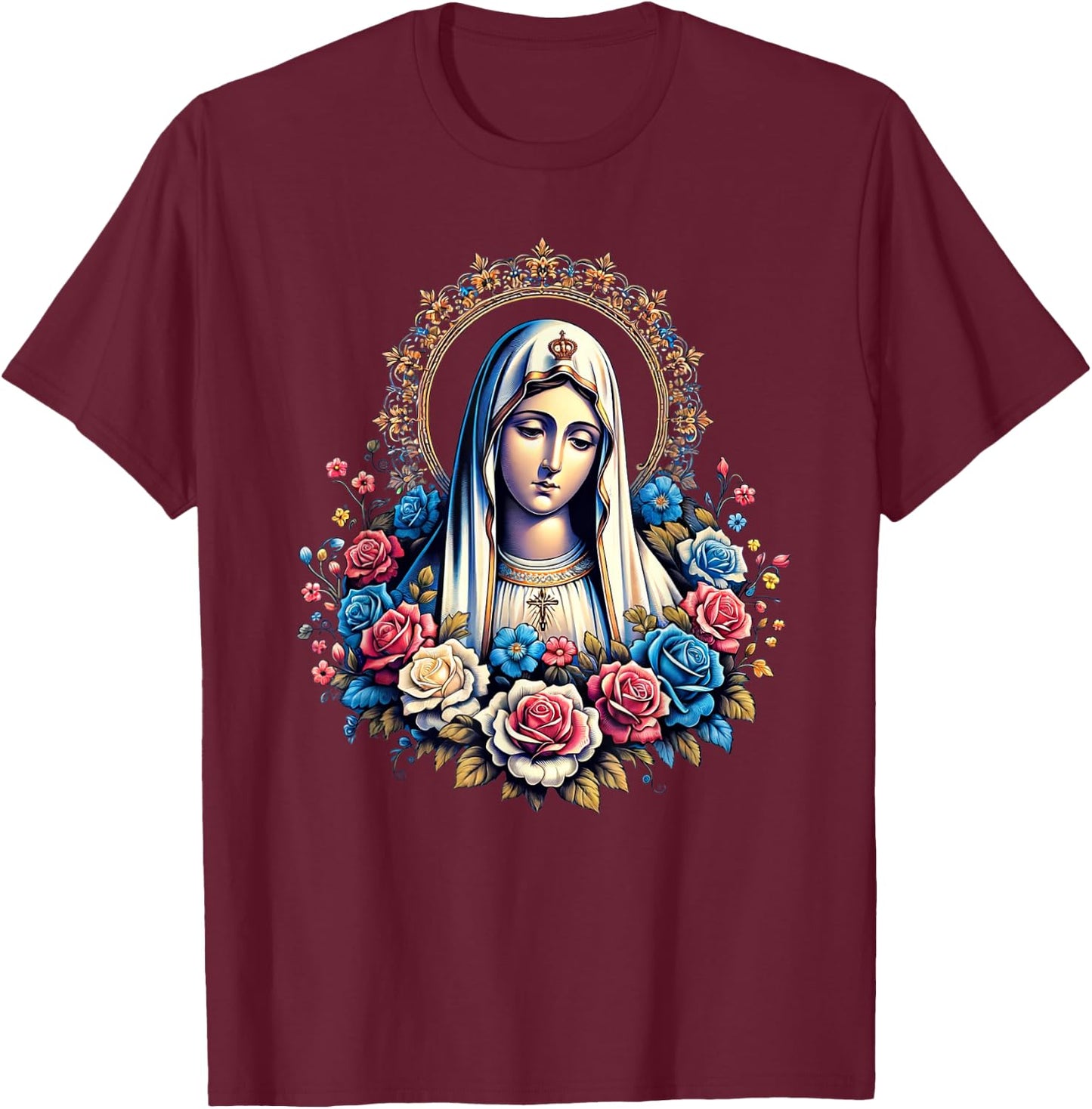 Our Lady of Fatima Saint Mary Mother Mary Powerful Symbol , Black, S T-Shirt - T-Shirt | Maroon