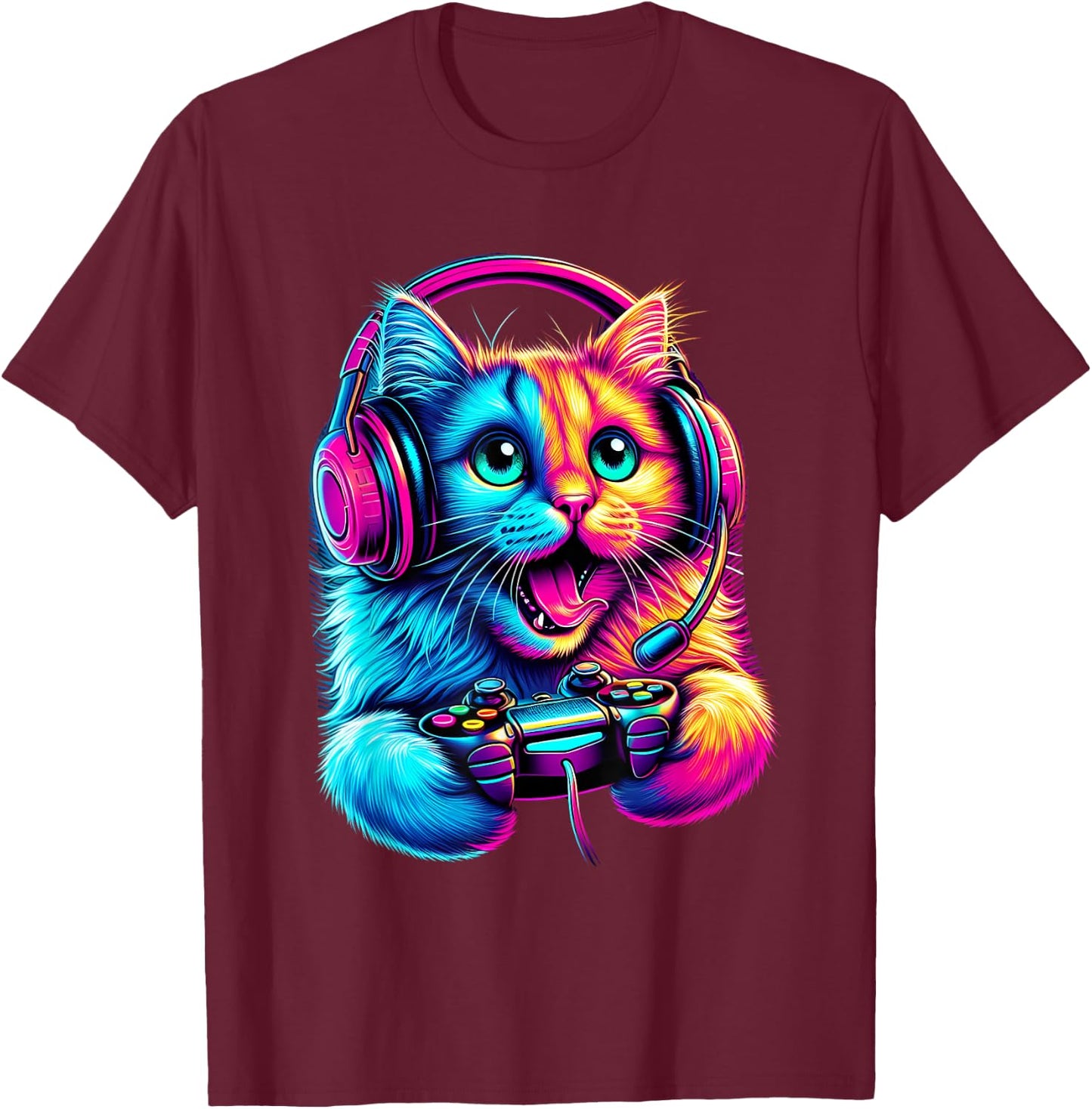 Cat Gaming Kitten Video Game Lover Nerd Gamer Kids T-Shirt - T-Shirt | Maroon