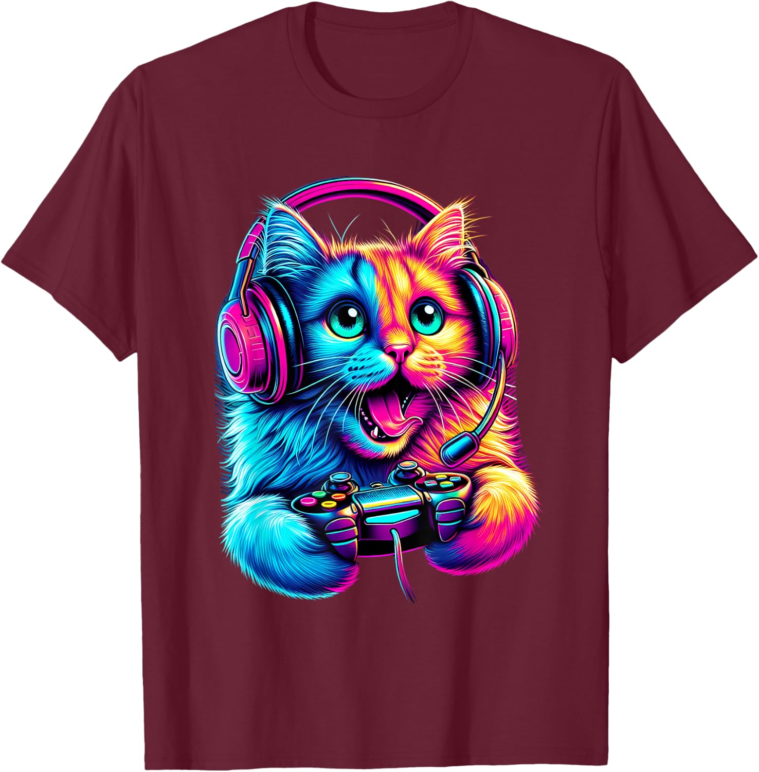 Cat Gaming Kitten Video Game Lover Nerd Gamer Kids T-Shirt - T-Shirt | Maroon