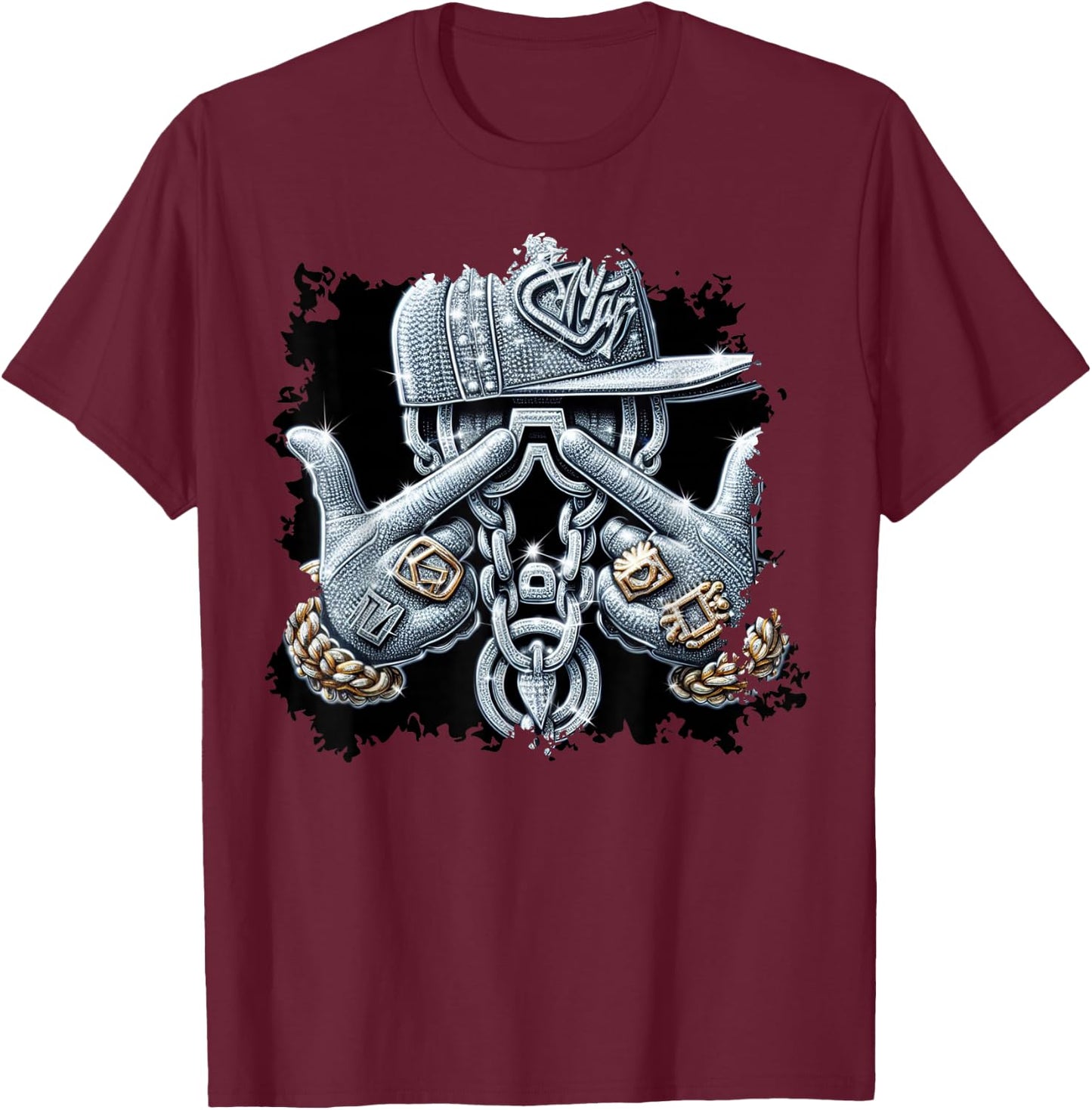 Hip Hop Gangster Bling Rapper , black T-Shirt - T-Shirt | Maroon