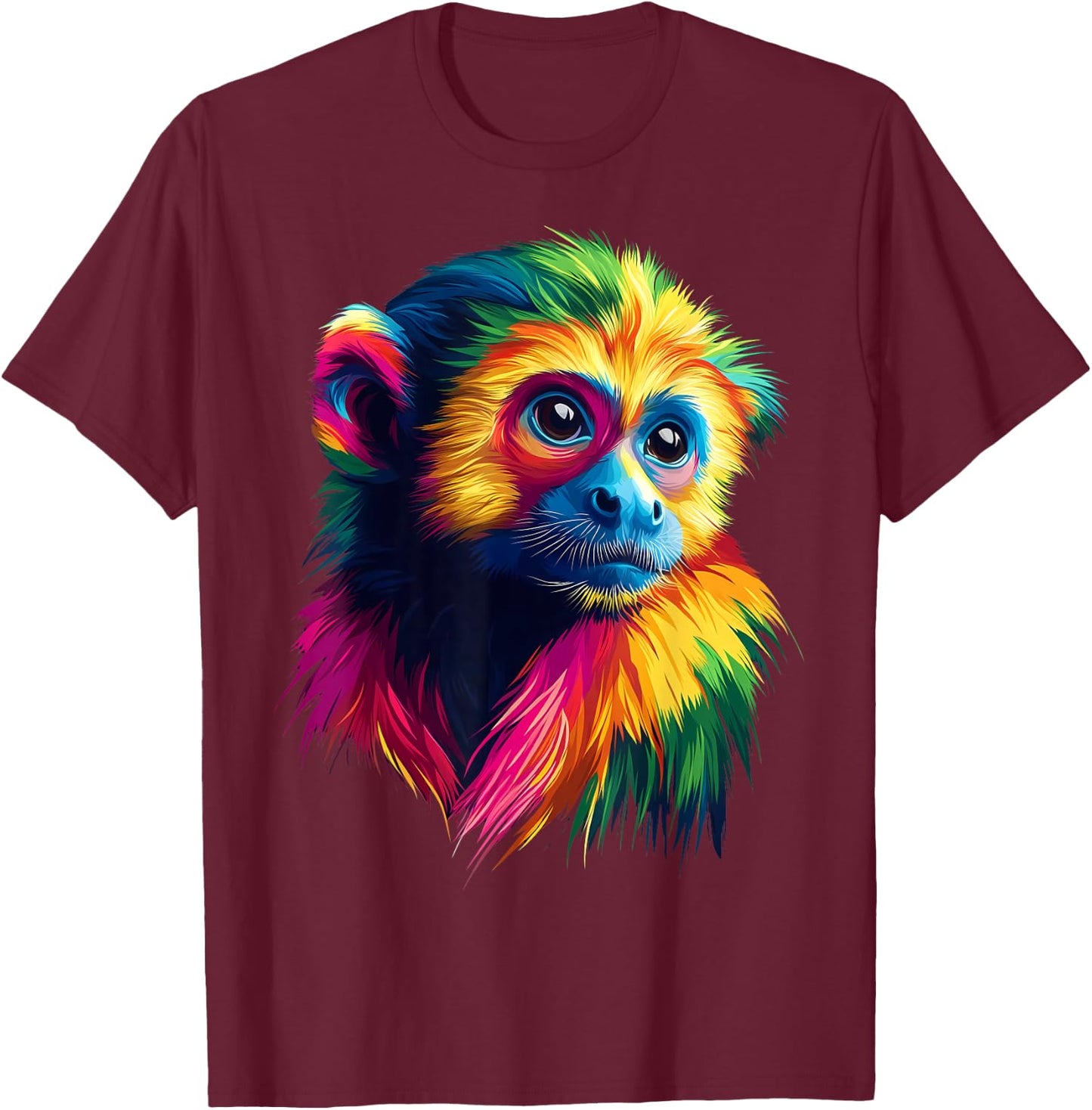 Colorful Capuchin Monkey Cute Rainforest Jungle Animal Black T-Shirt - T-Shirt | Maroon