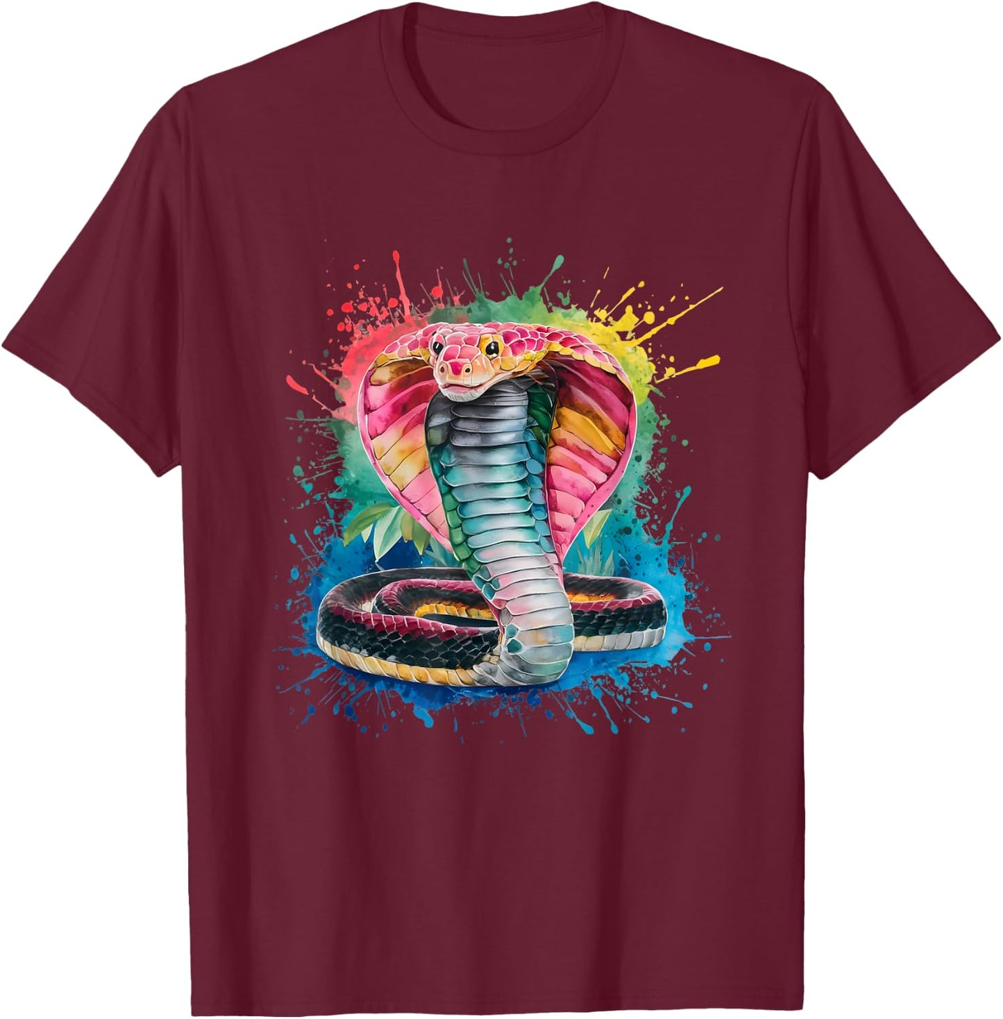 Cobra Men's Women's Colourful Watercolour Cobra T-Shirt - T-Shirt | Maroon