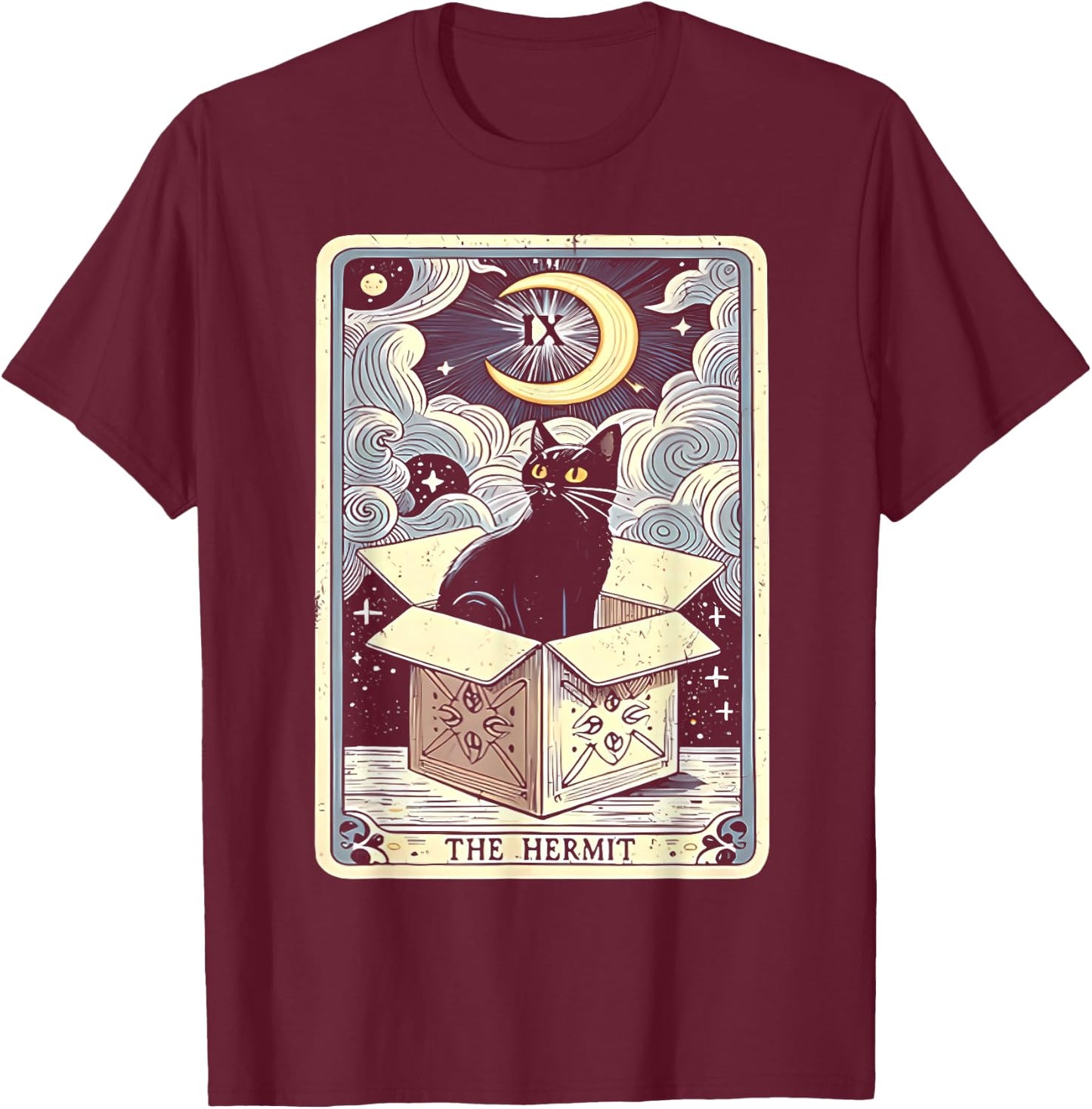 Black Cat The Hermit Tarot Card Women T-Shirt - T-Shirt | Maroon