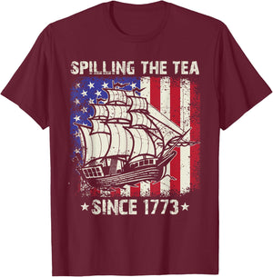Spilling The Tea Since 1773 Us History Teacher 4th Of July T-Shirt - T-Shirt | Maroon