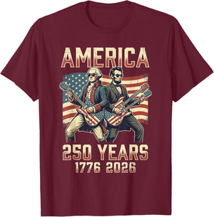 George Washington Abe Lincoln 250 Anniversary USA 250th T-Shirt - T-Shirt | Maroon