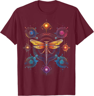 Dragonflies Dragonfly Art Mandala Chakra Spirituality T-Shirt - T-Shirt | Maroon