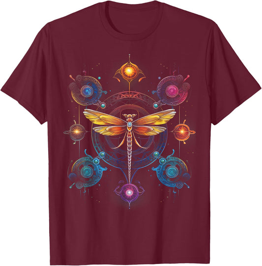 Dragonflies Dragonfly Art Mandala Chakra Spirituality T-Shirt - T-Shirt | Maroon
